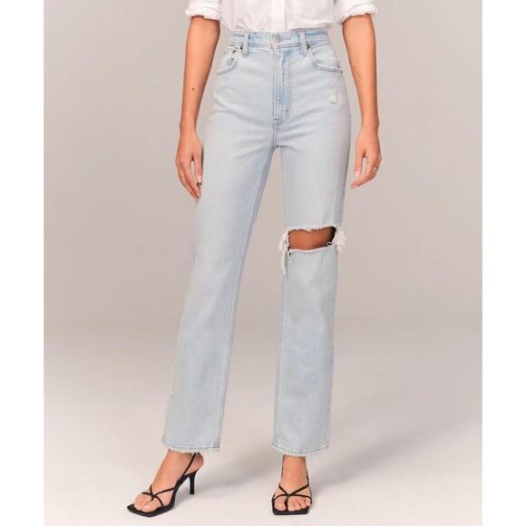 Abercrombie & Fitch Denim - Abercrombie & Fitch Ultra High Rise 90s Straight Denim Jean Light Wash 26 Petite